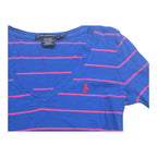 Playera Ralph Lauren Sport Azul Con Lineas Rosas Extra Chica