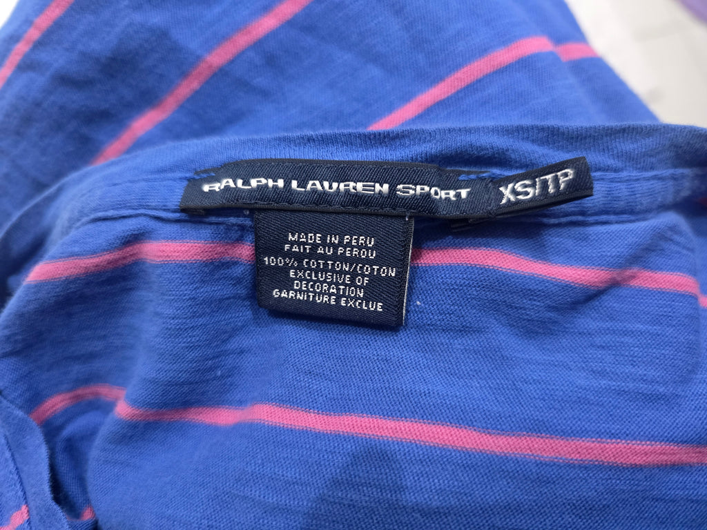 Playera Ralph Lauren Sport Azul Con Lineas Rosas Extra Chica