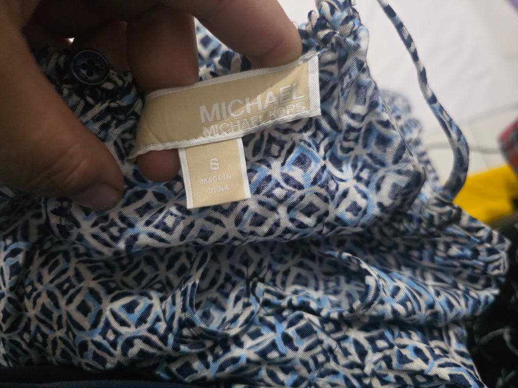 Vestido Michael Kors Sin Mangas Azul Con Figuras