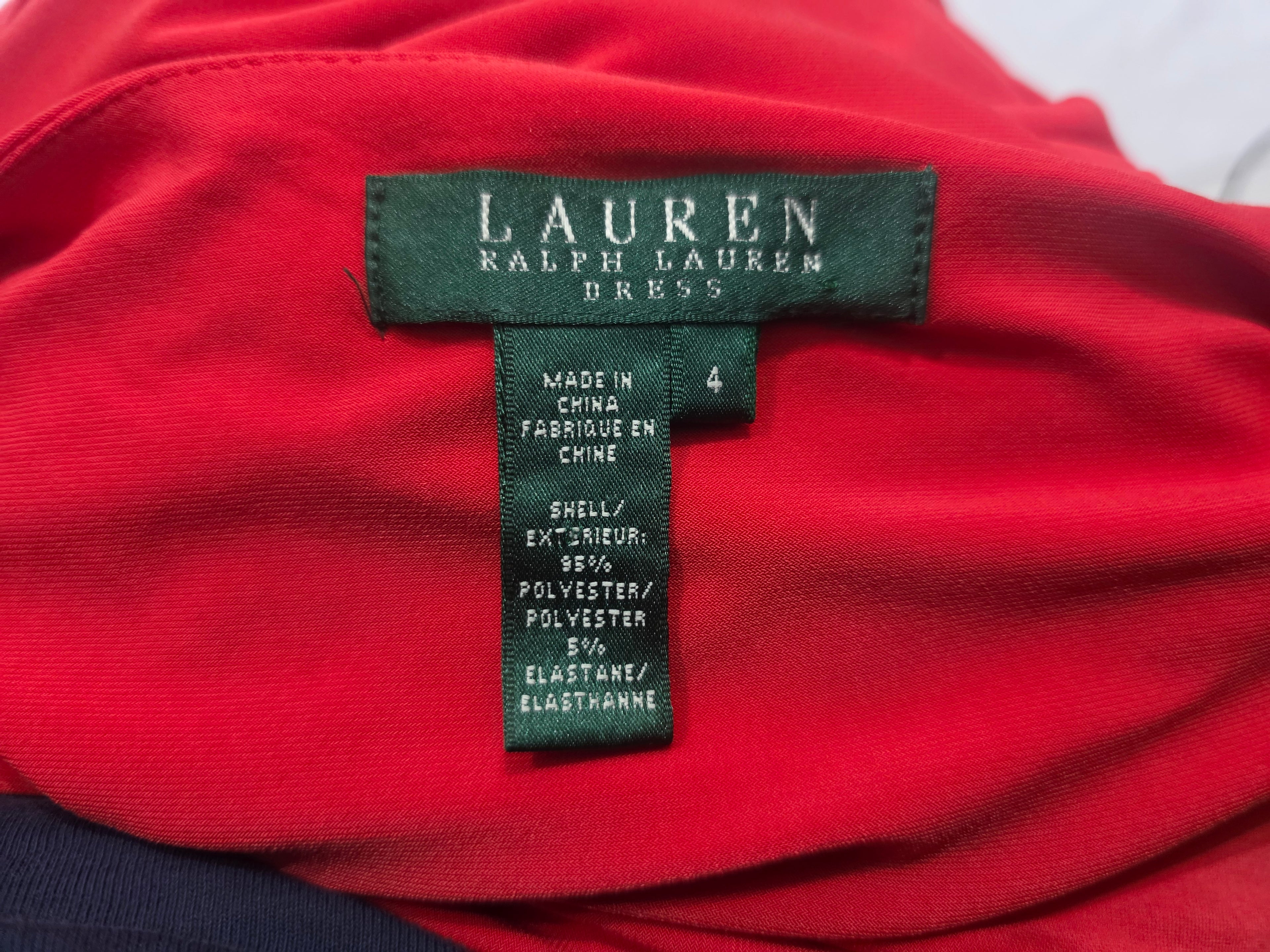 Vestido Ralph Lauren Talla 4 Rojo Manga Corta Cuello V