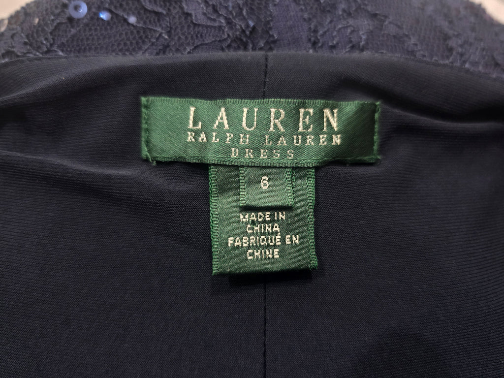 Vestido Ralph Lauren 6 Manga Corta Con Lentejuelas Azul