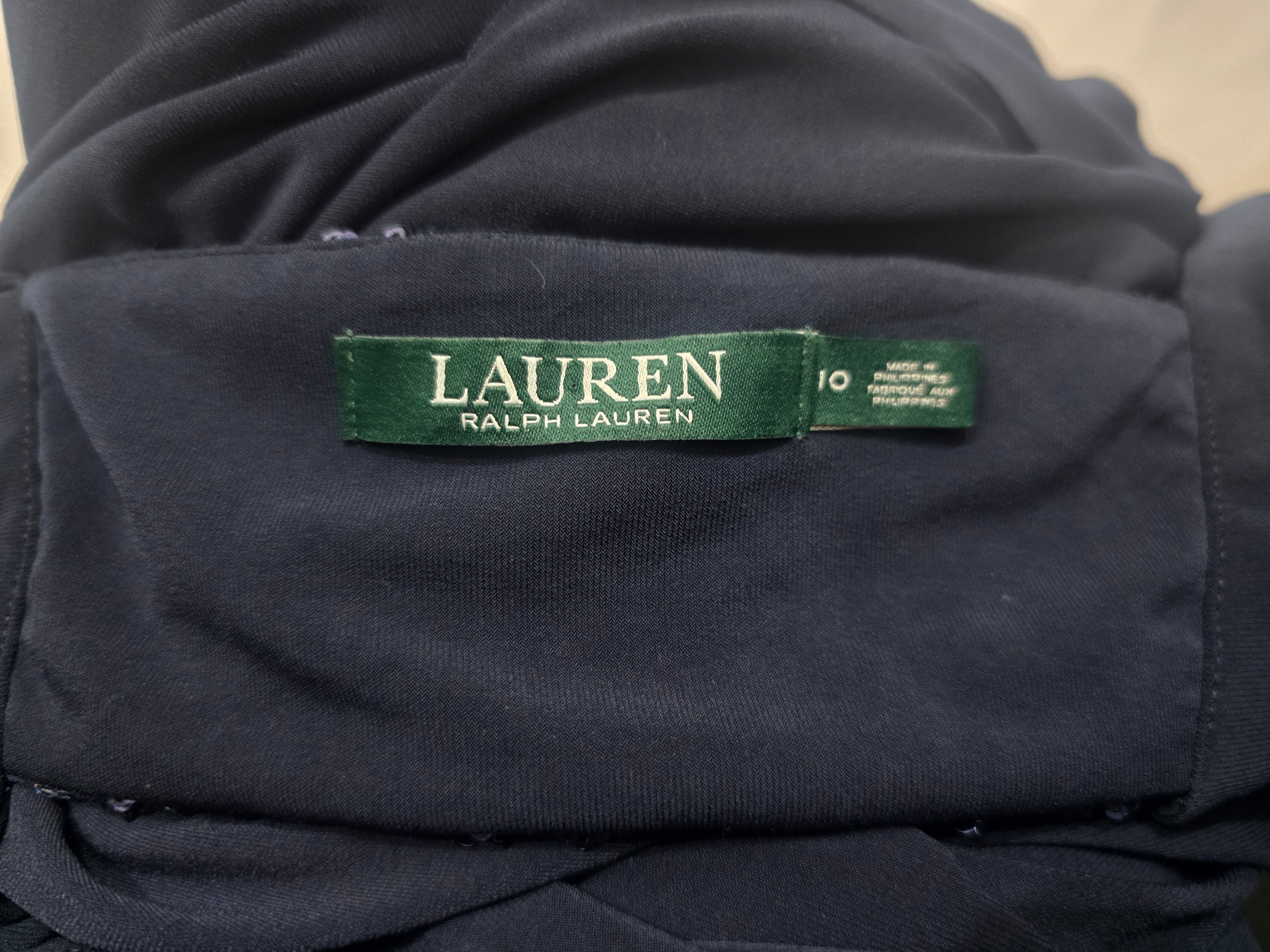 Vestido Ralph Lauren De Mujer Talla 10 Azul Marino Drapeado
