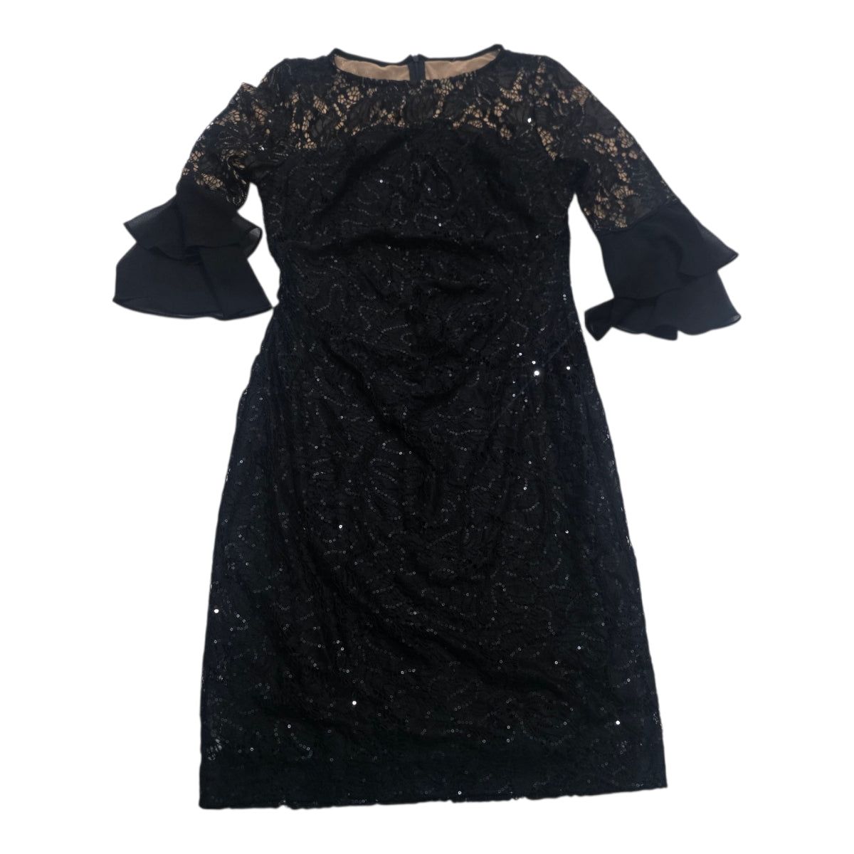 Vestido Ralph Lauren 10 Negro Con Encaje Manga Amplia