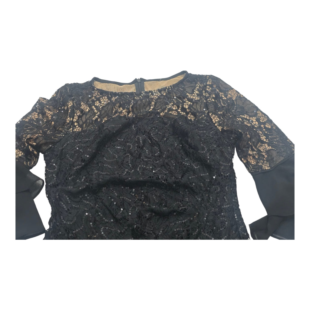 Vestido Ralph Lauren 10 Negro Con Encaje Manga Amplia