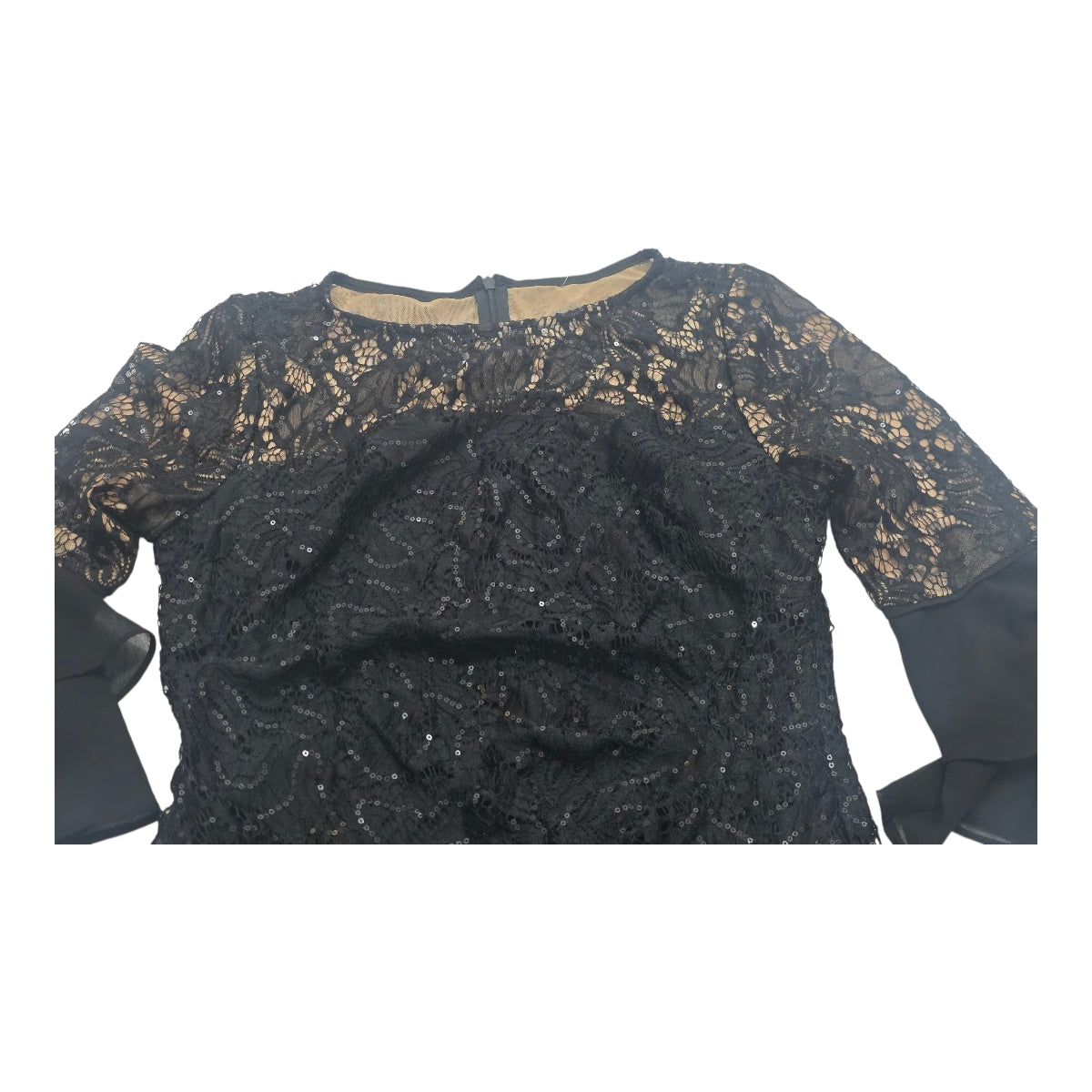 Vestido Ralph Lauren 10 Negro Con Encaje Manga Amplia