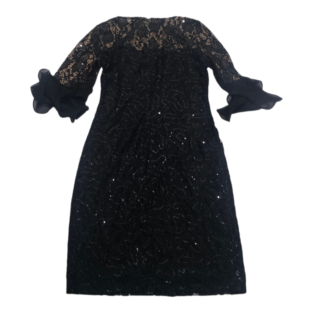 Vestido Ralph Lauren 10 Negro Con Encaje Manga Amplia