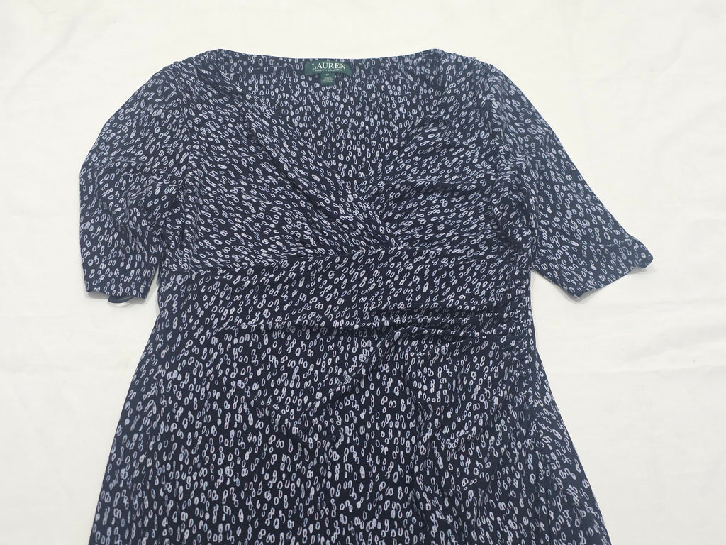 Vestido Ralph Lauren Manga Corta Talla 12 Azul Con Figuras