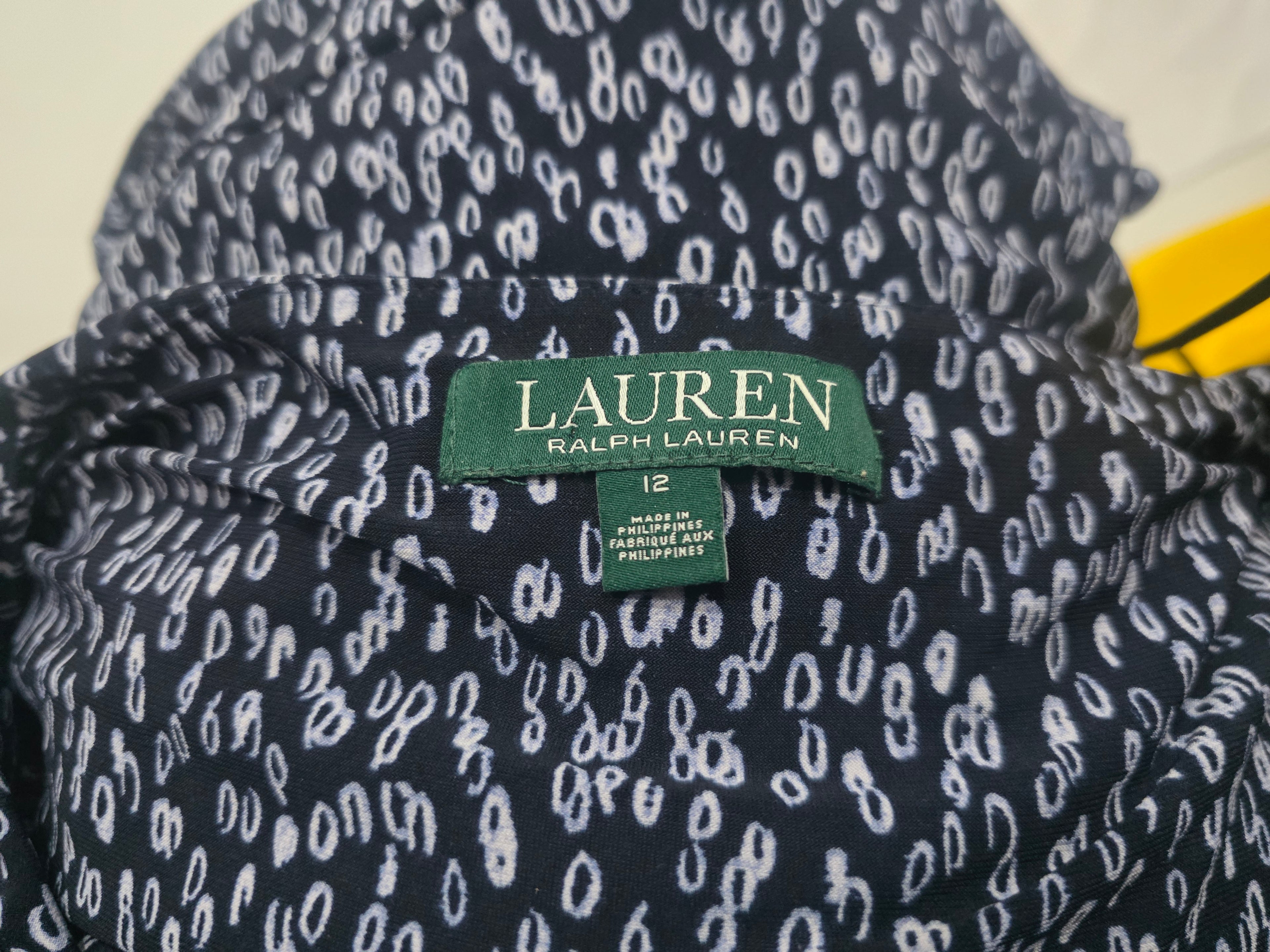 Vestido Ralph Lauren Manga Corta Talla 12 Azul Con Figuras