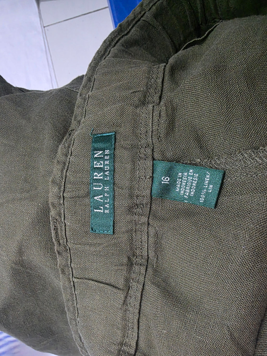 Pantalon De Lino Ralph Lauren De Mujer Talla 16 Color Verde
