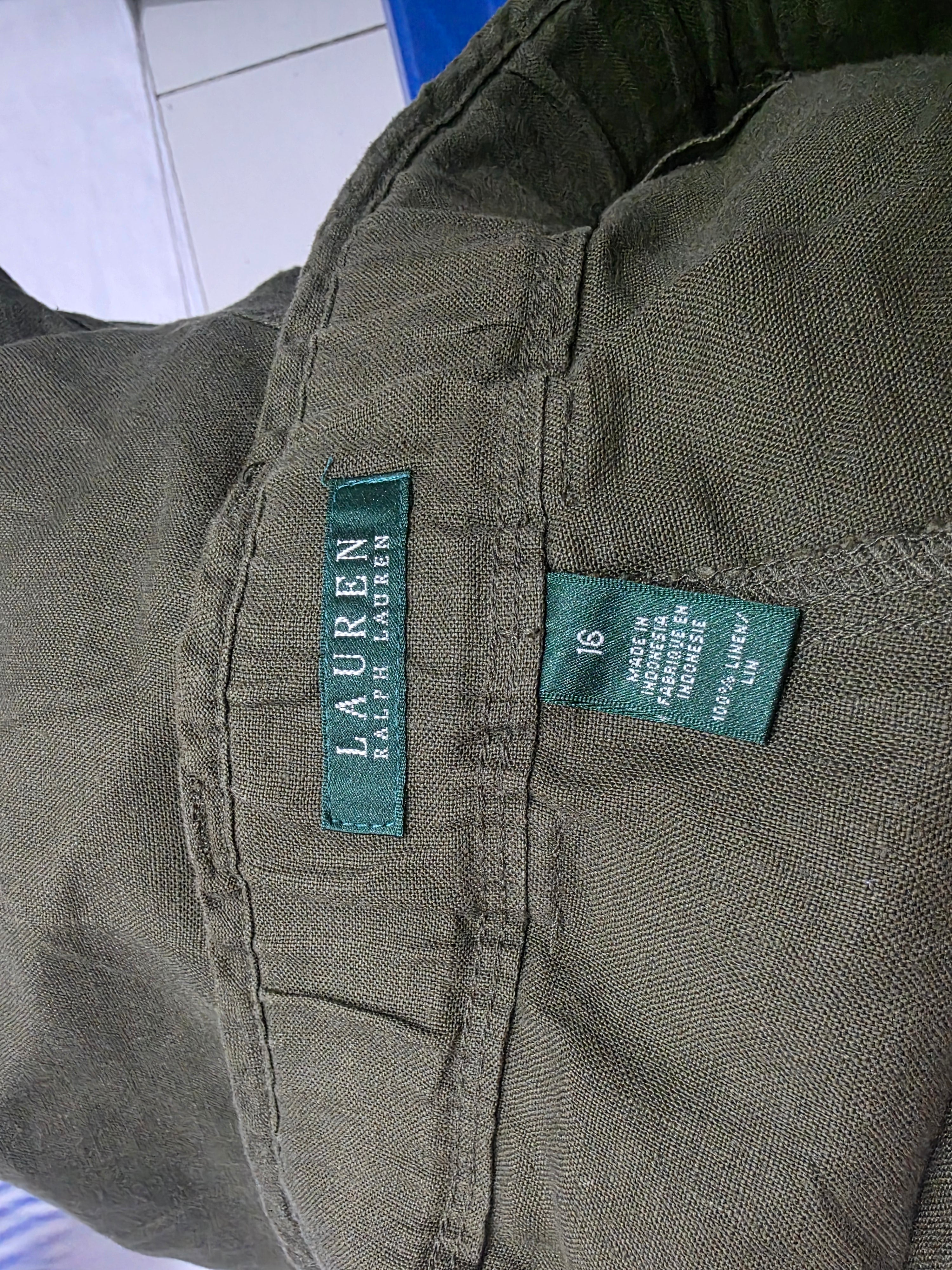 Pantalon De Lino Ralph Lauren De Mujer Talla 16 Color Verde