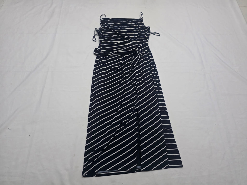 Maxi Vestido Ralph Lauren De Mujer Talla 8 Azul Con Lineas