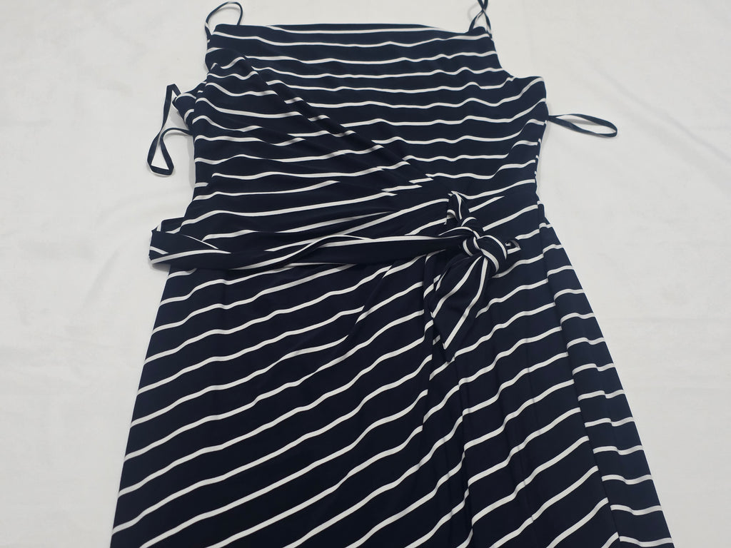 Maxi Vestido Ralph Lauren De Mujer Talla 8 Azul Con Lineas