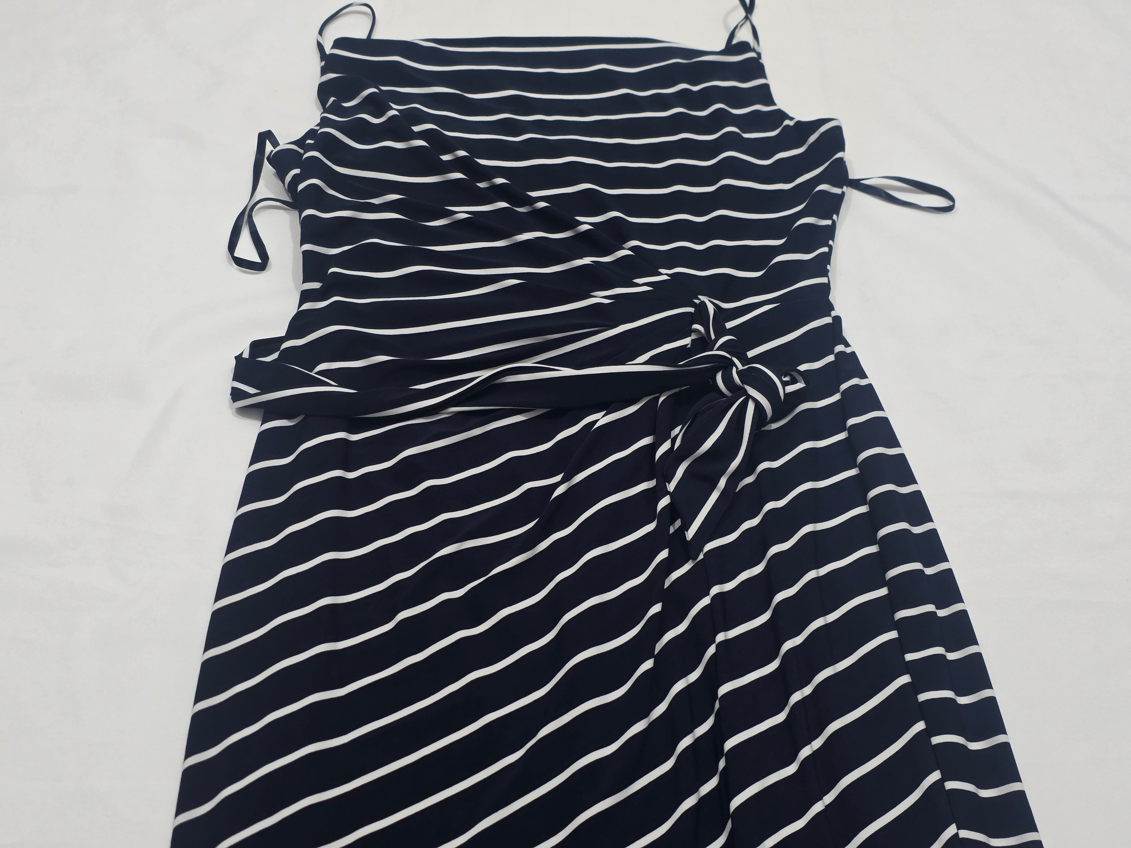 Maxi Vestido Ralph Lauren De Mujer Talla 8 Azul Con Lineas