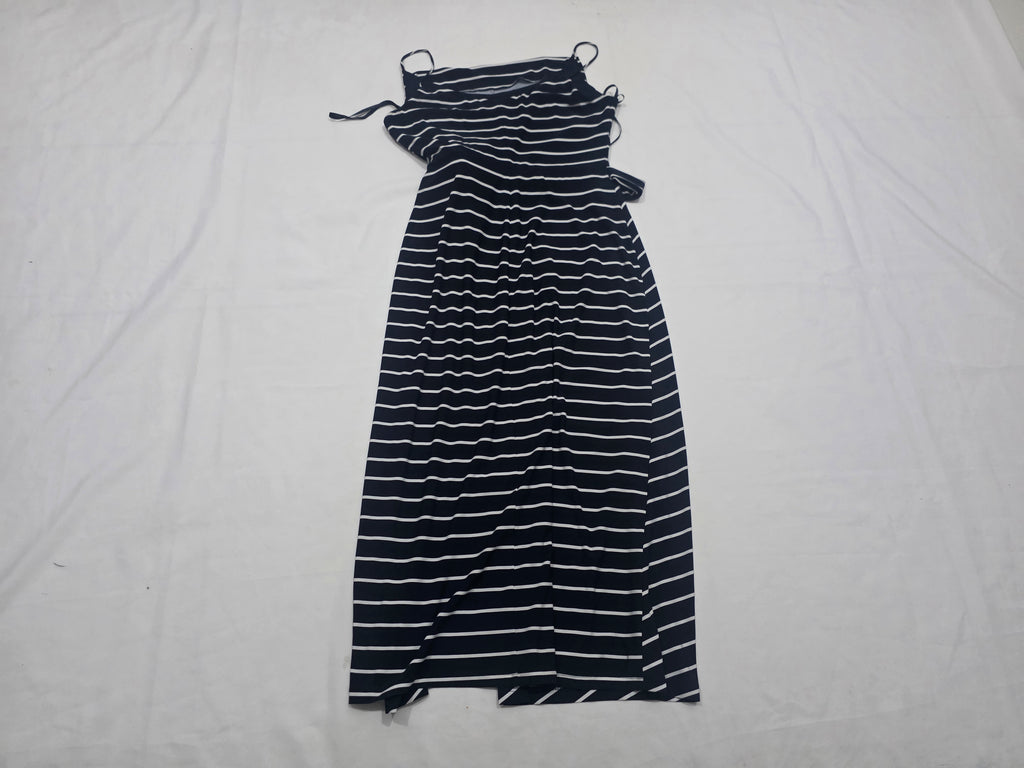 Maxi Vestido Ralph Lauren De Mujer Talla 8 Azul Con Lineas