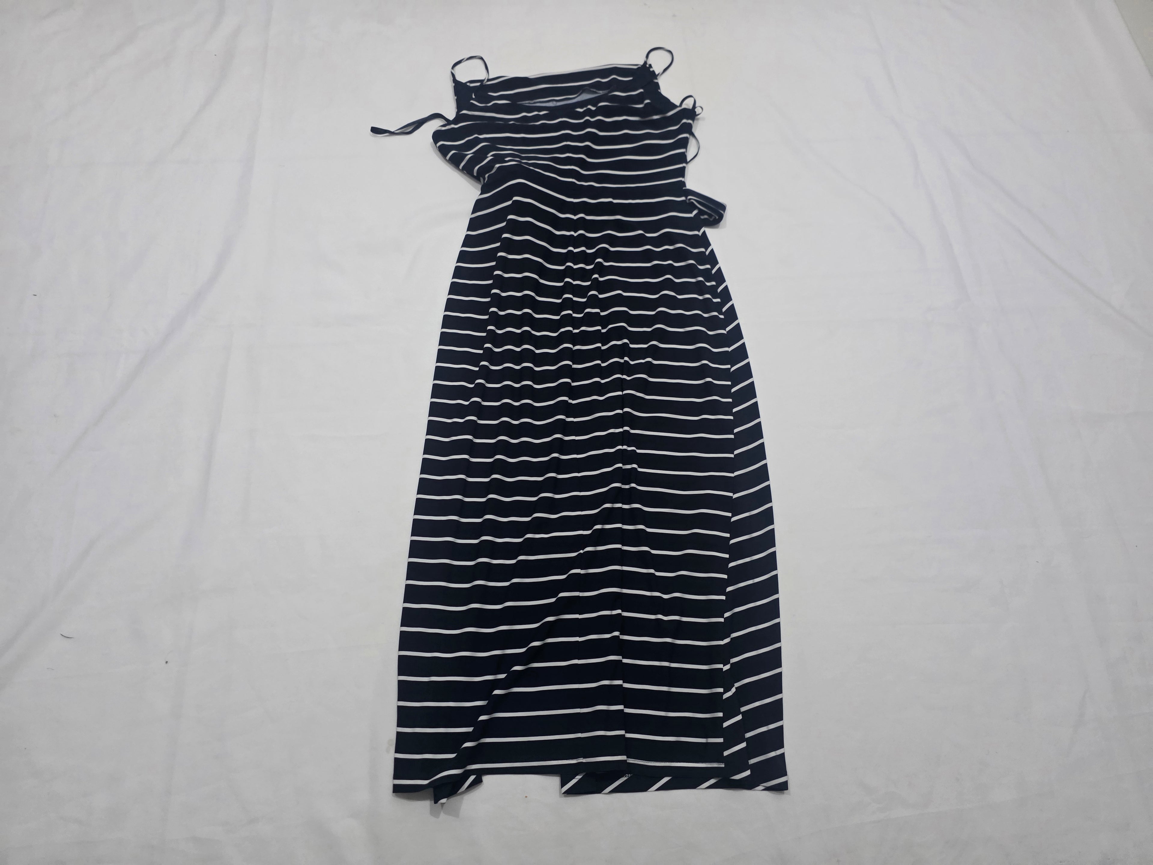 Maxi Vestido Ralph Lauren De Mujer Talla 8 Azul Con Lineas