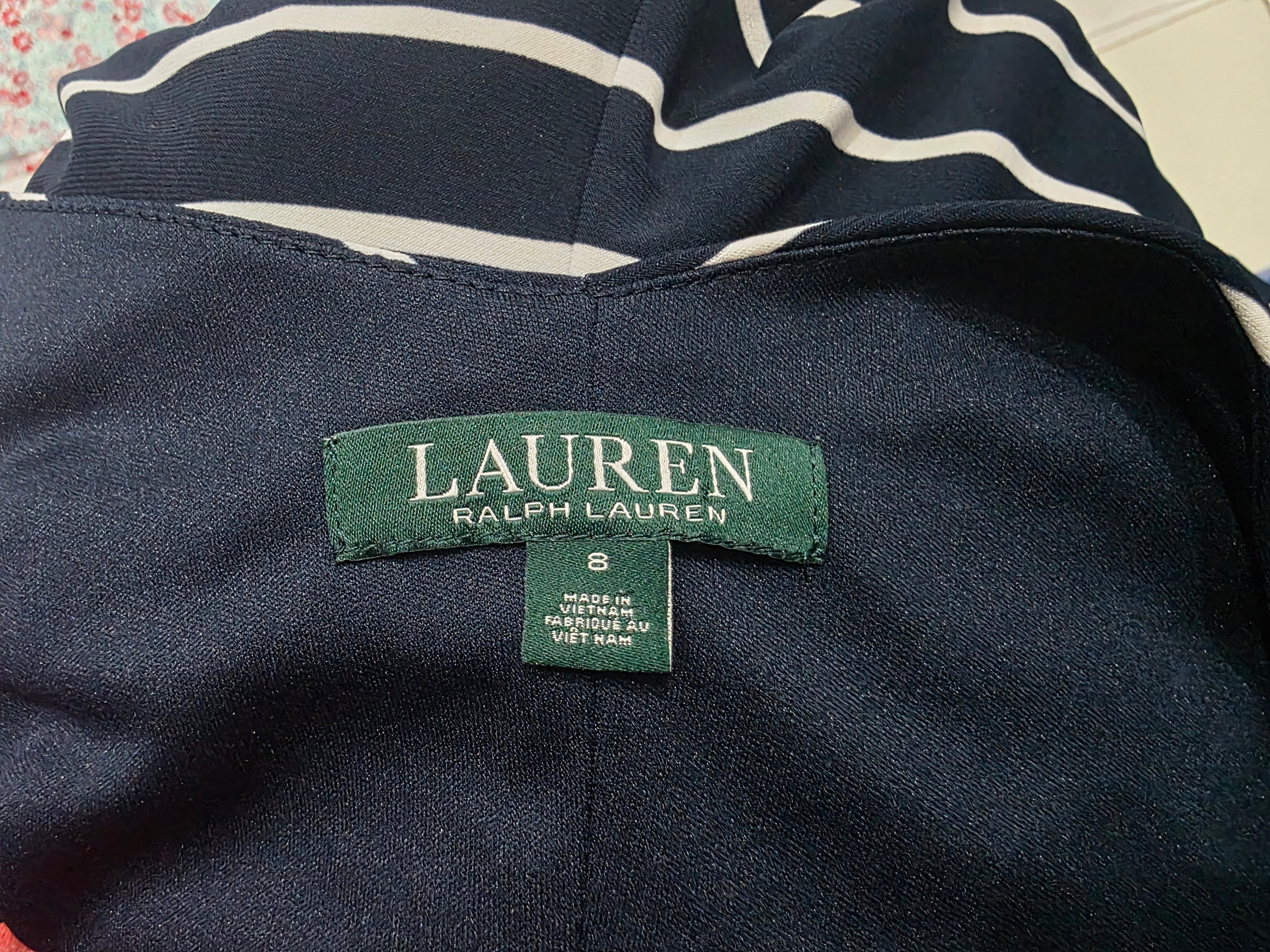 Maxi Vestido Ralph Lauren De Mujer Talla 8 Azul Con Lineas