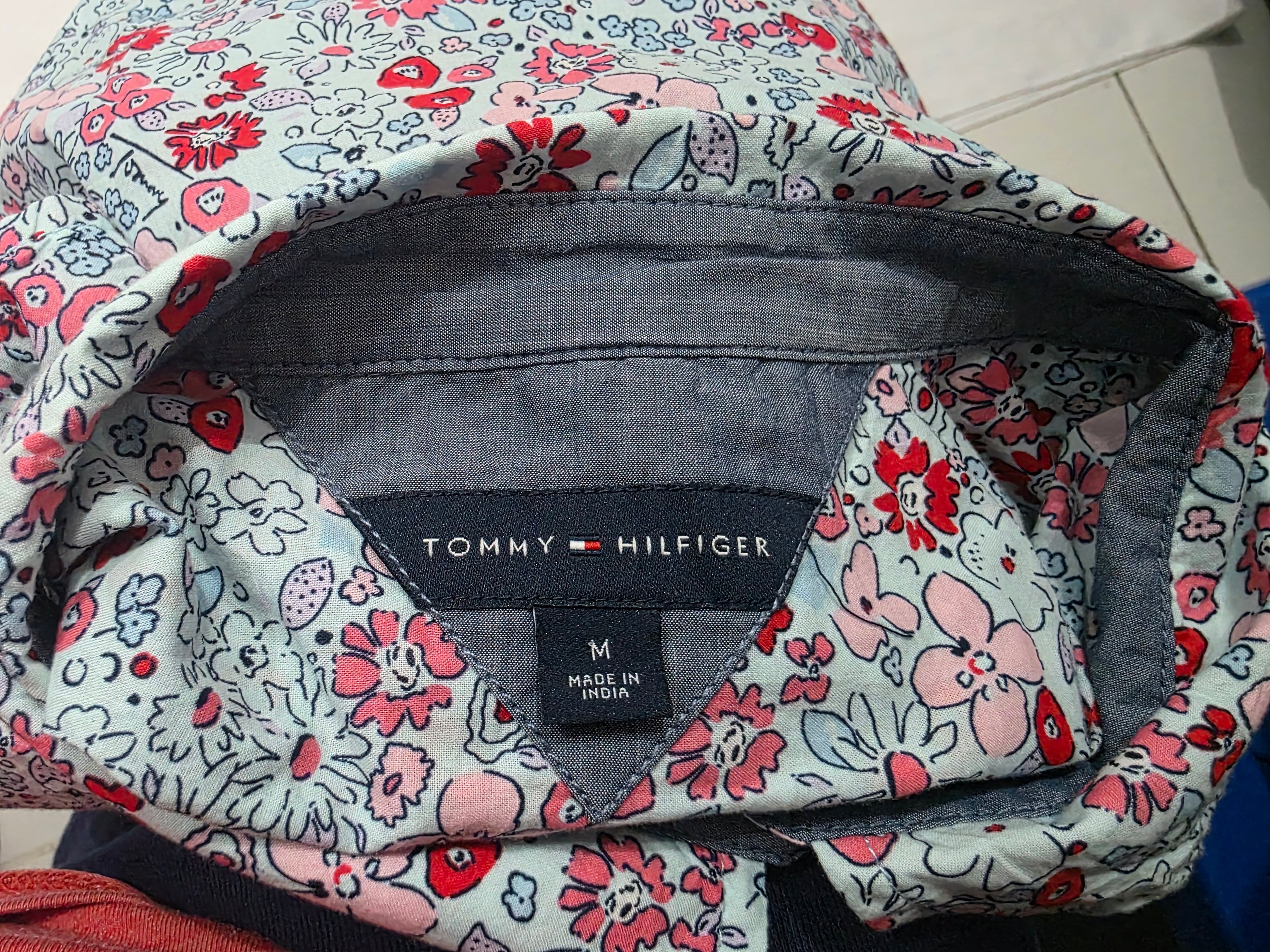 Camisa Sin Mangas Tommy Hilfiger Azul Floreada Mediana