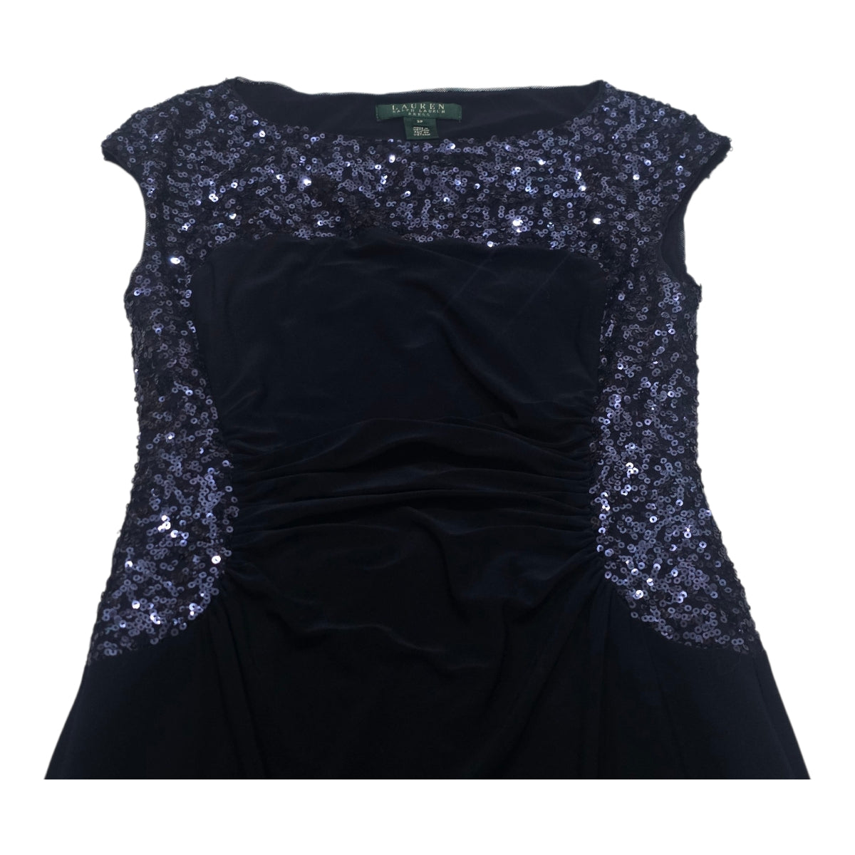Vestido Con Lentejuelas Ralph Lauren Talla 2 Azul Marino