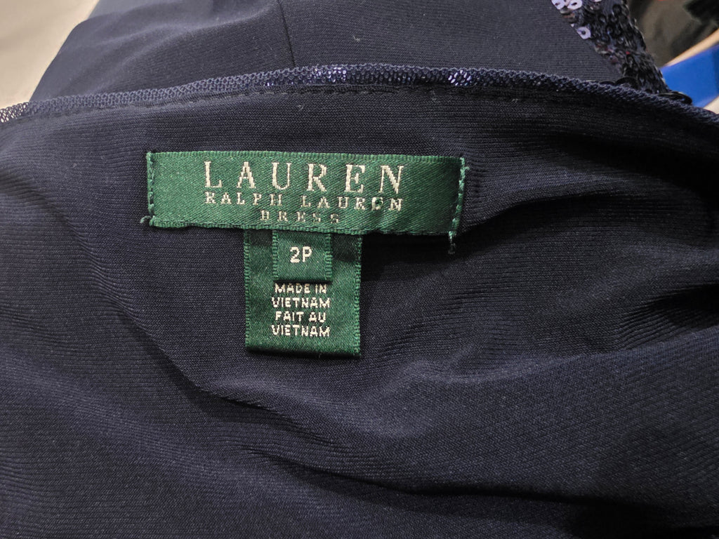 Vestido Con Lentejuelas Ralph Lauren Talla 2 Azul Marino