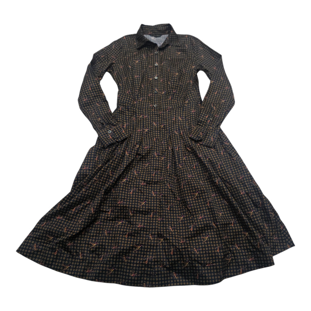 Vestido Brooks Brothers Azul Lunares Talla 6 Manga Larga