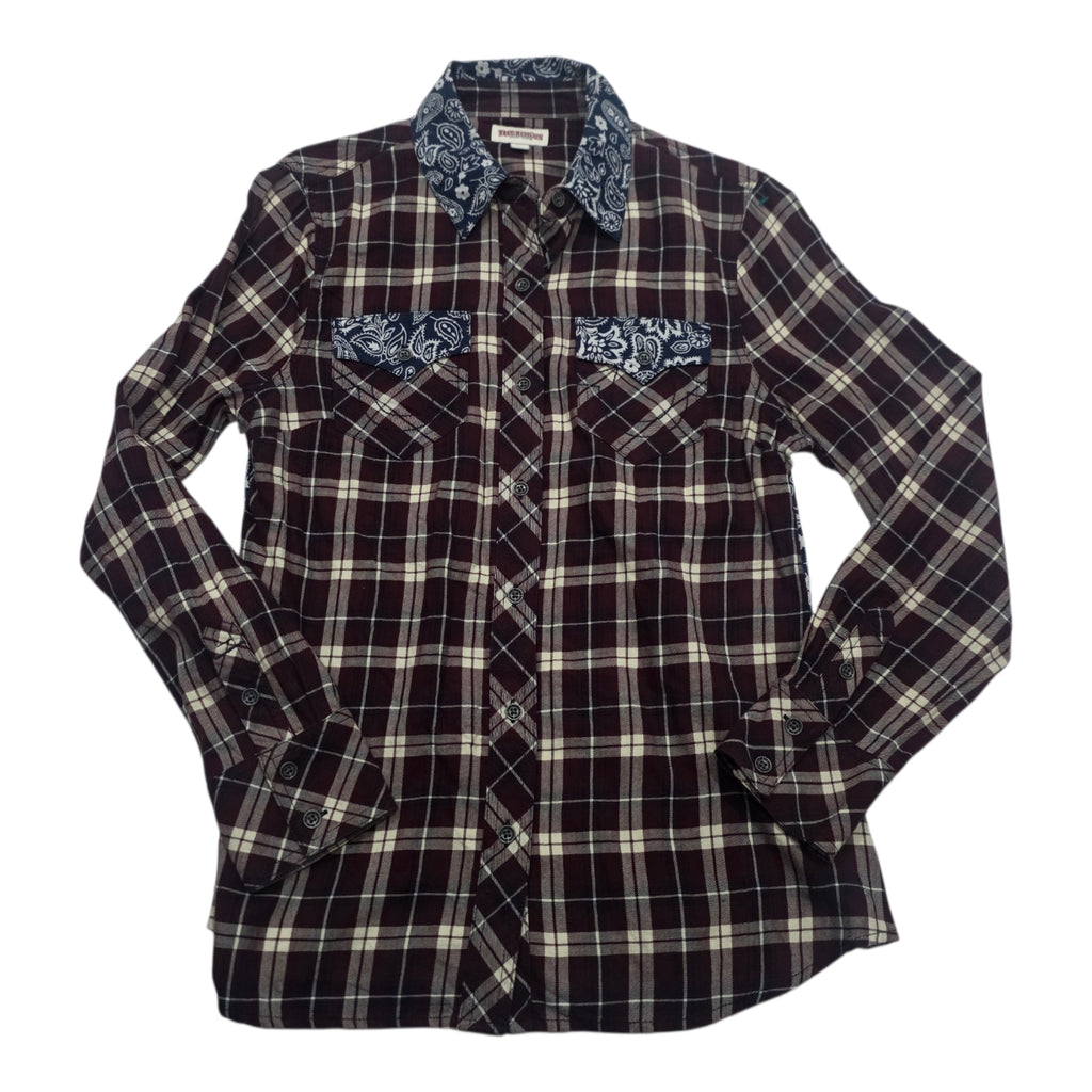 Camisa True Religion De Mujer A Cuadros Vino/azul Talla M