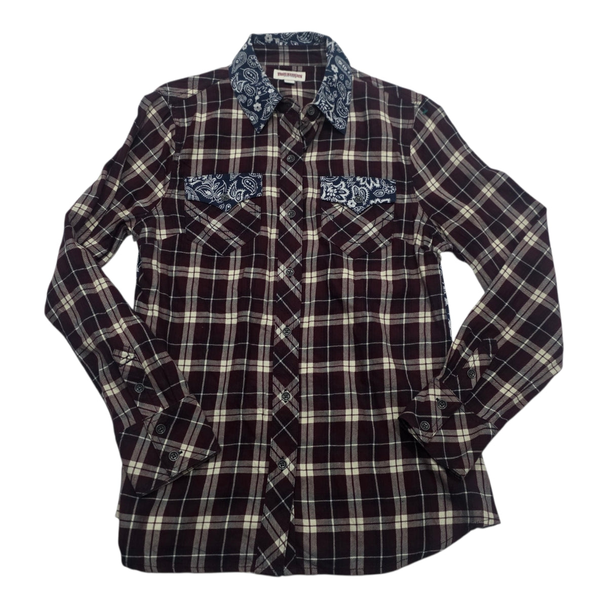 Camisa True Religion De Mujer A Cuadros Vino/azul Talla M