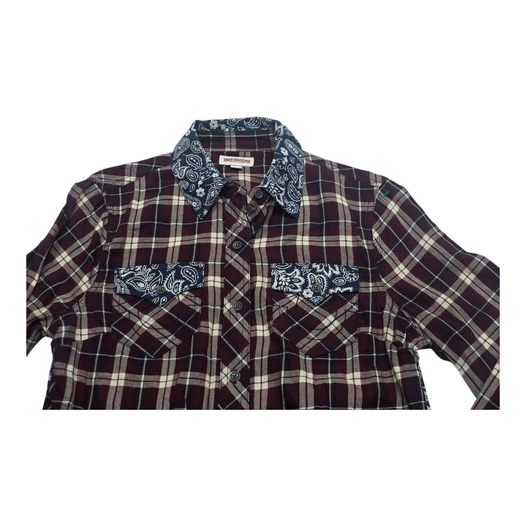 Camisa True Religion De Mujer A Cuadros Vino/azul Talla M
