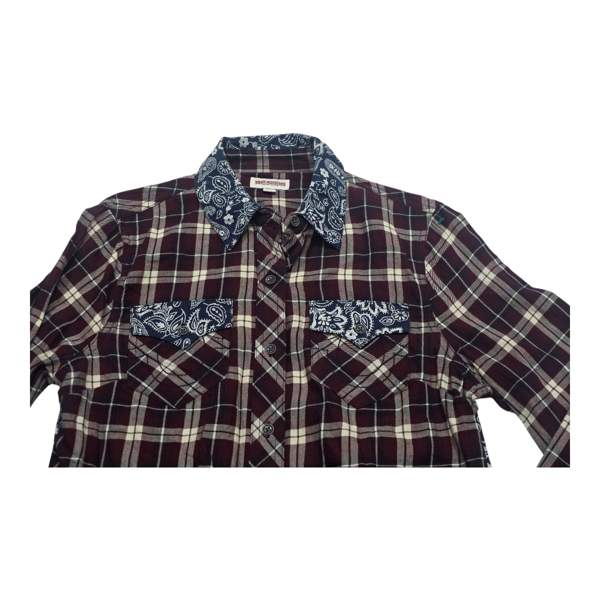 Camisa True Religion De Mujer A Cuadros Vino/azul Talla M