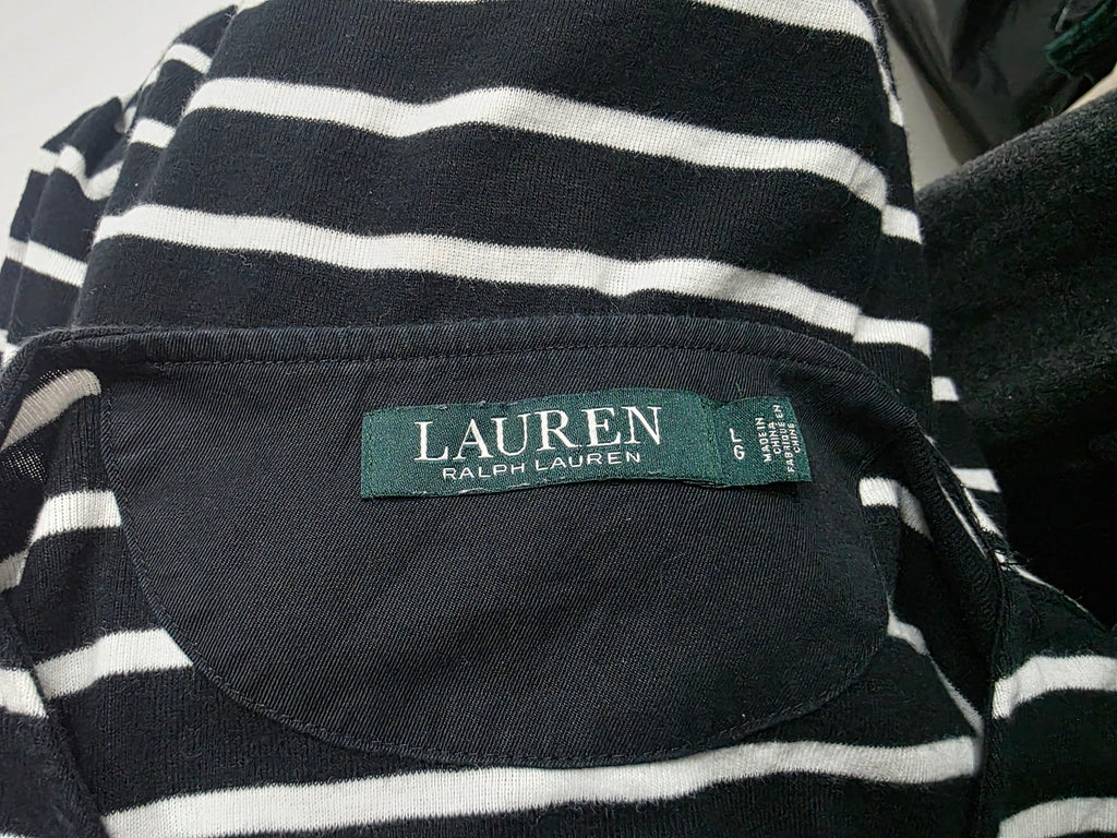 Playera Ralph Lauren Mujer Rayas Negro/blancobotones Talla L
