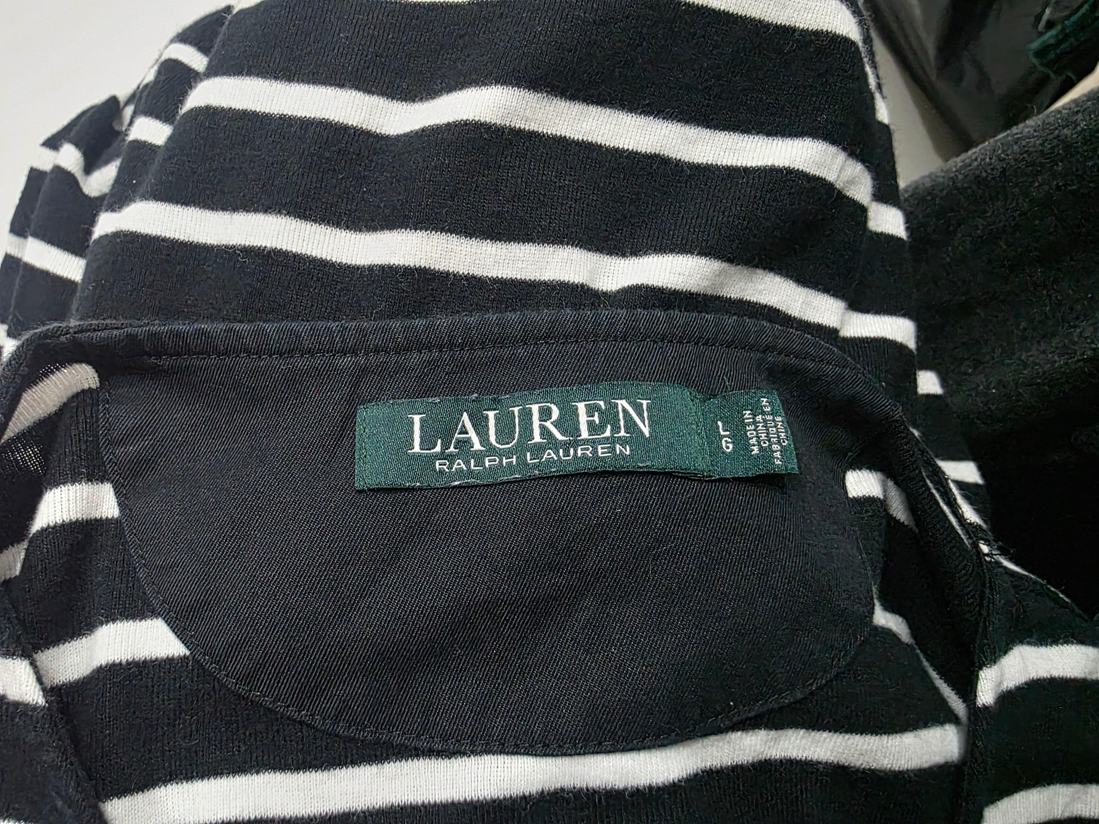 Playera Ralph Lauren Mujer Rayas Negro/blancobotones Talla L