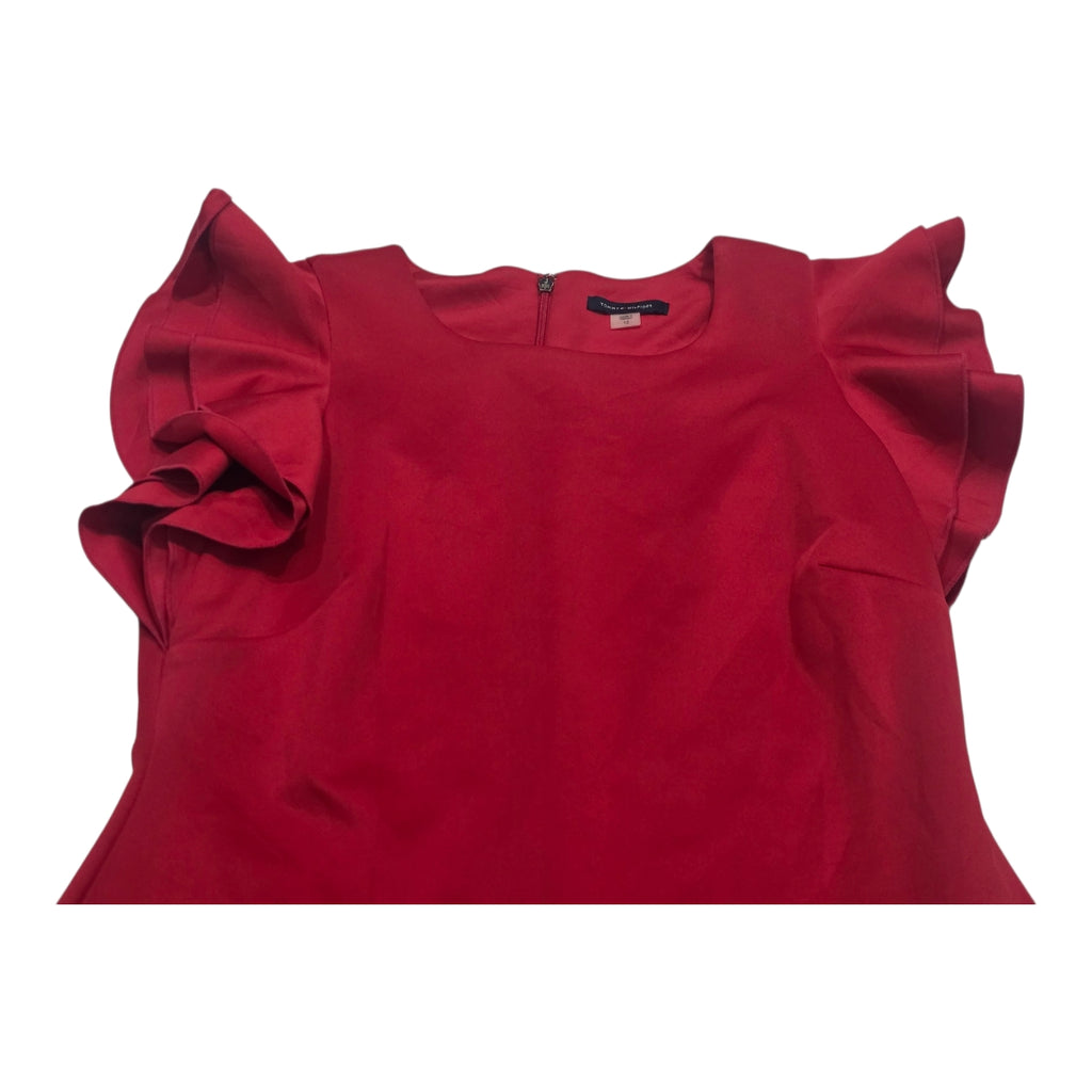 Vestido Formal Tommy Hilfiger Rojo Con Olanes Talla 12