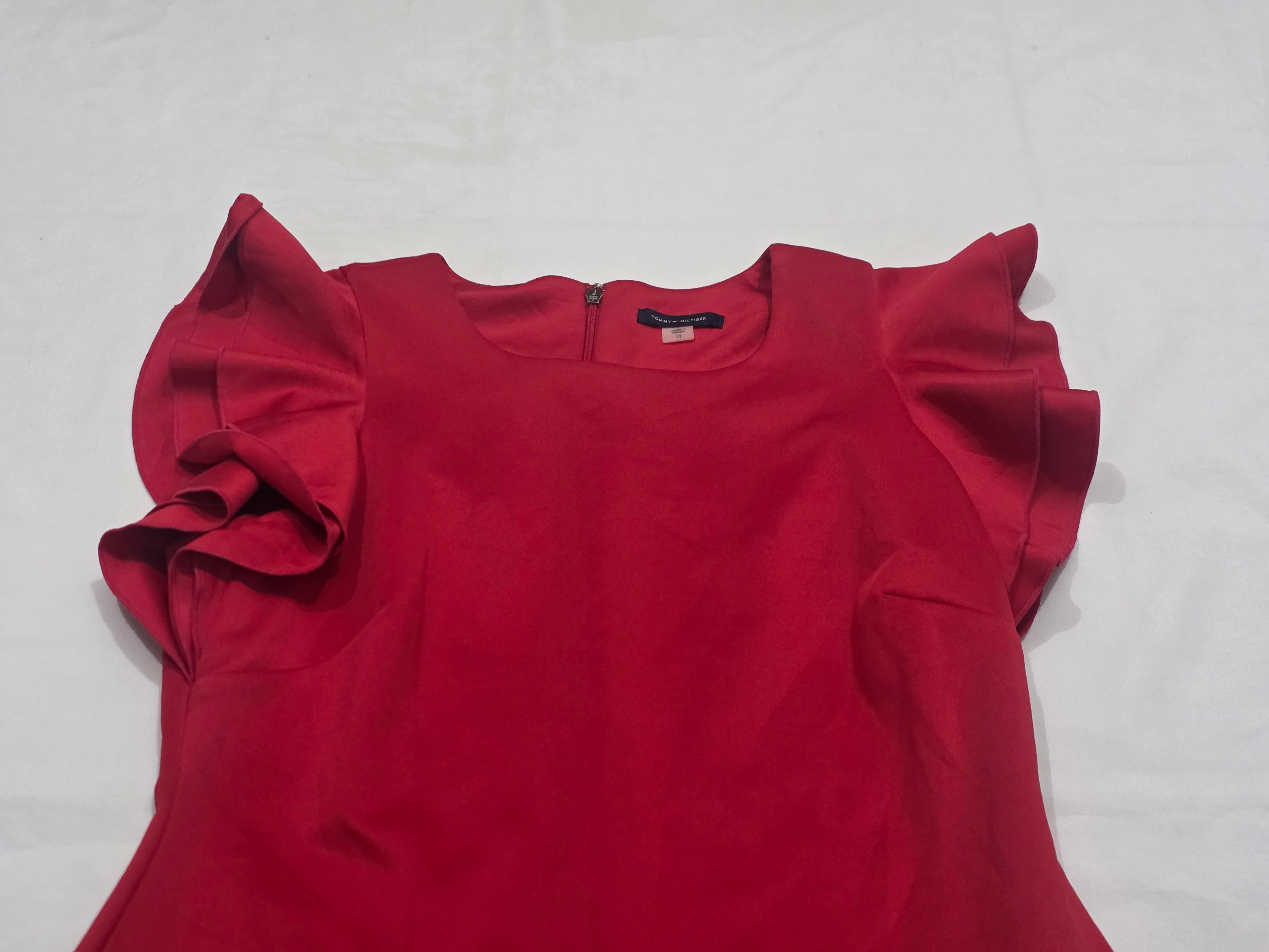 Vestido Formal Tommy Hilfiger Rojo Con Olanes Talla 12