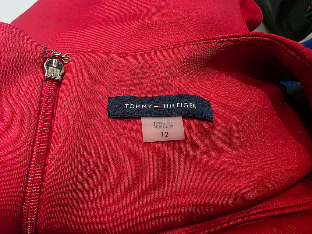 Vestido Formal Tommy Hilfiger Rojo Con Olanes Talla 12