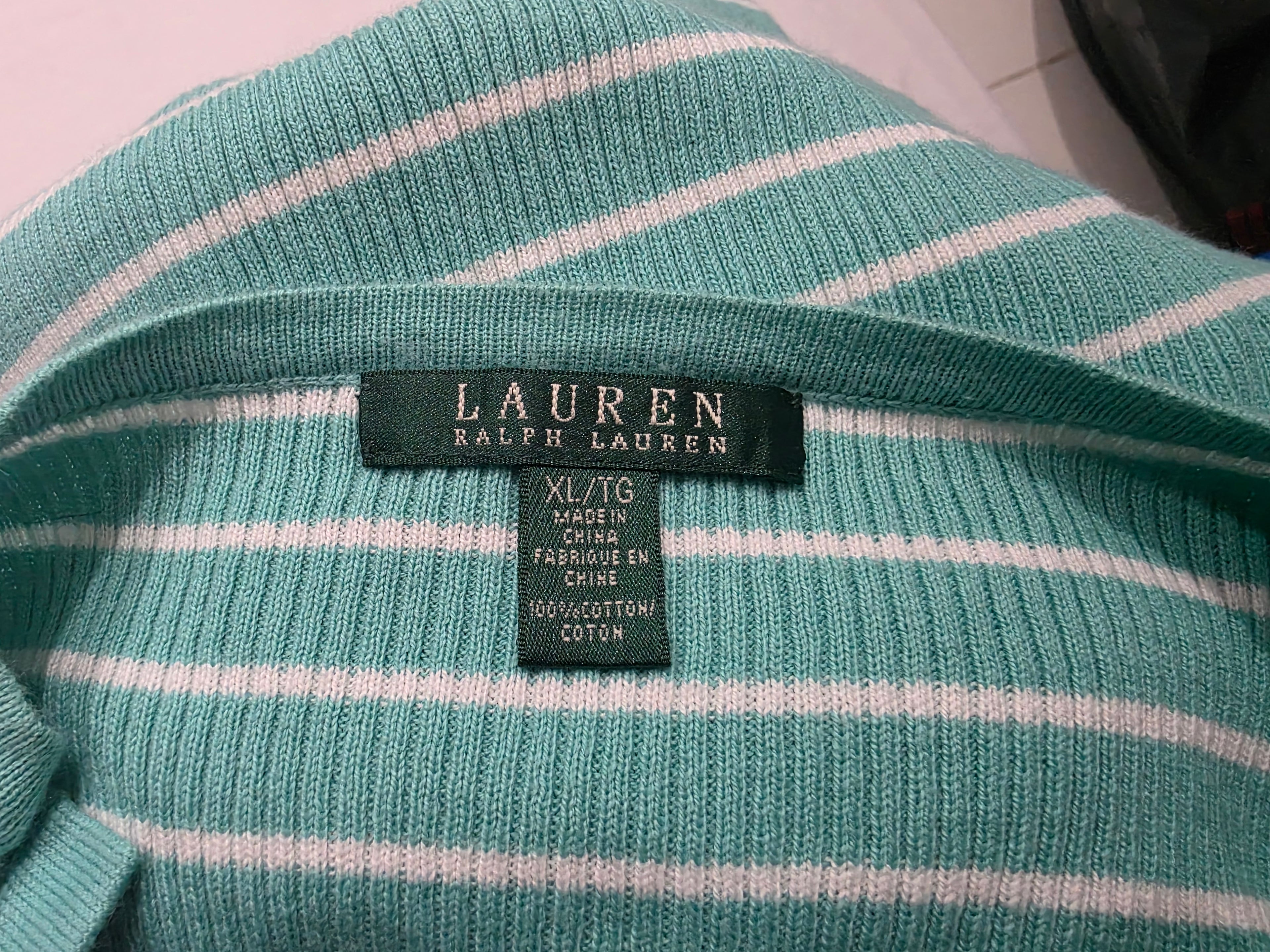 Playera Ralph Lauren De Mujer Rayas Verde Menta Talla Xl