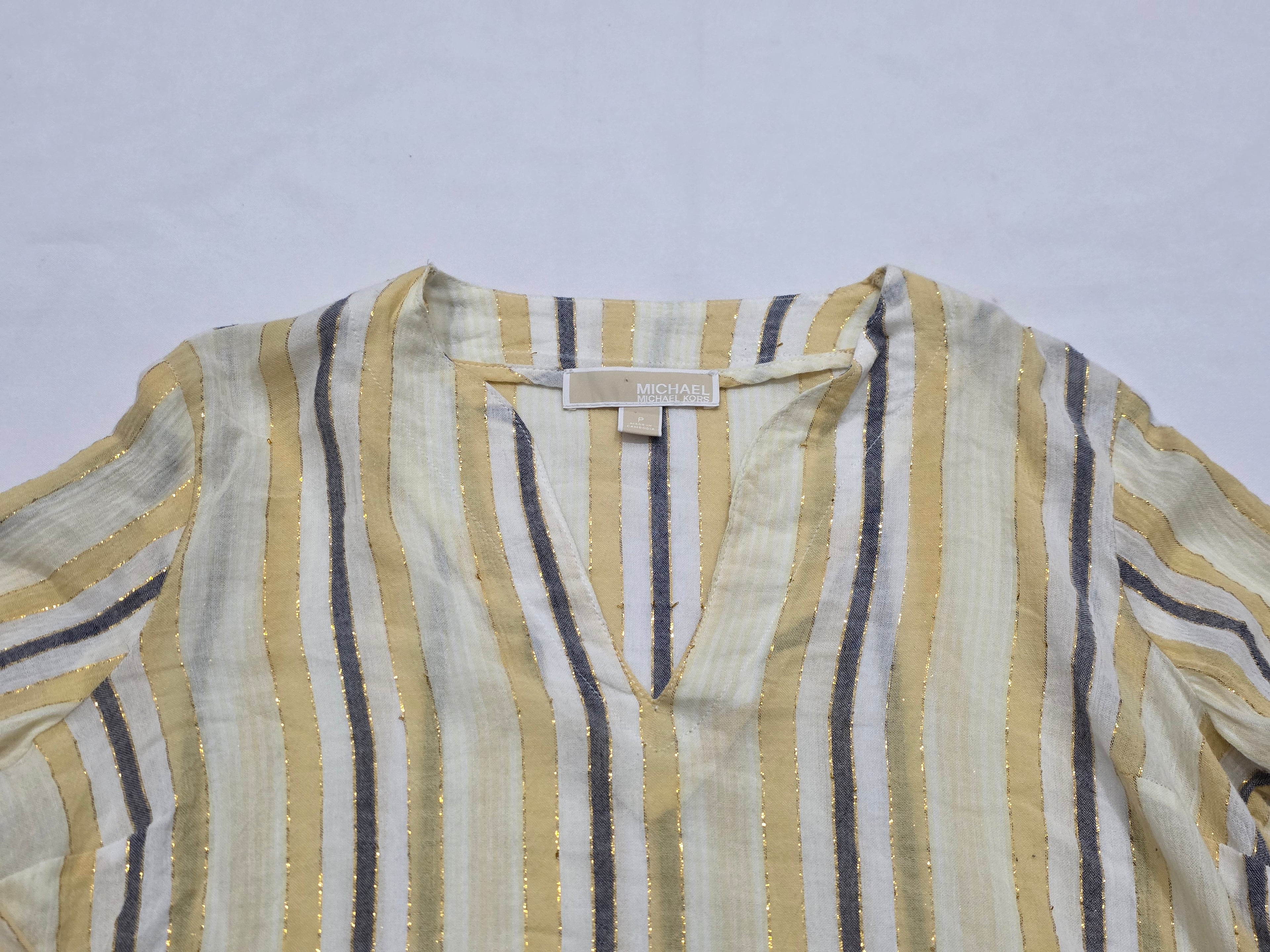 Blusa Fresca Michael Kors Mujer Amarilla Con Lineas Petite