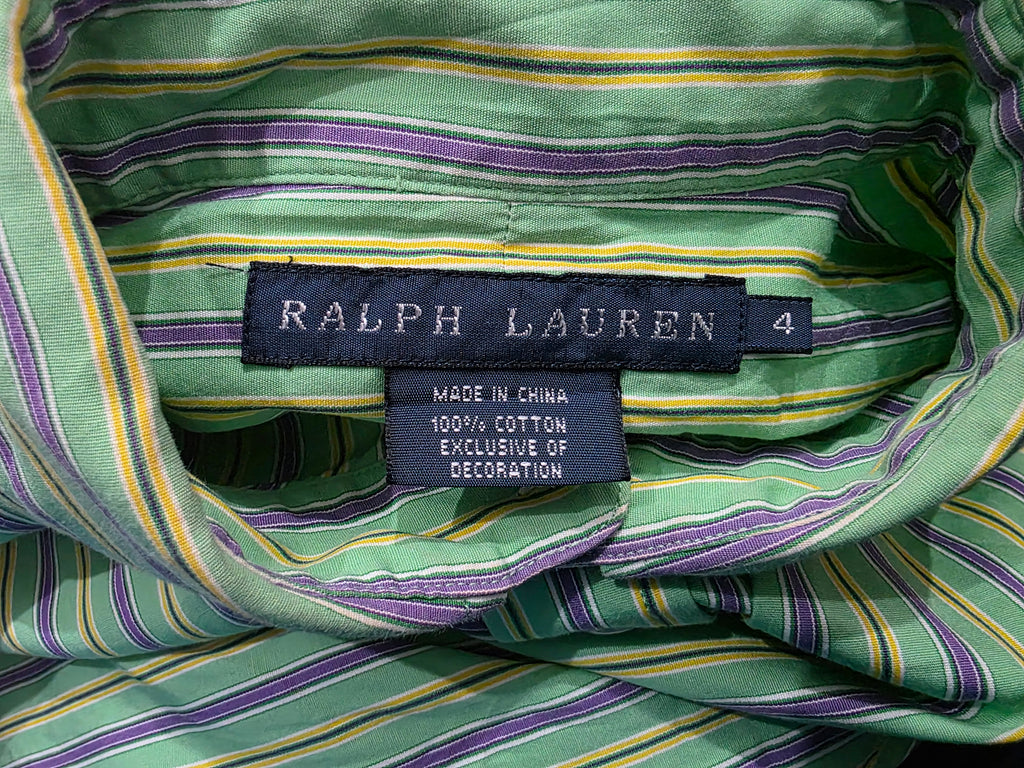 Camisa Ralph Lauren De Mujer Talla 4 Verde Rayada