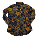 Camisa Ralph Lauren Mujer Mediana Petite Azul Con Dorado