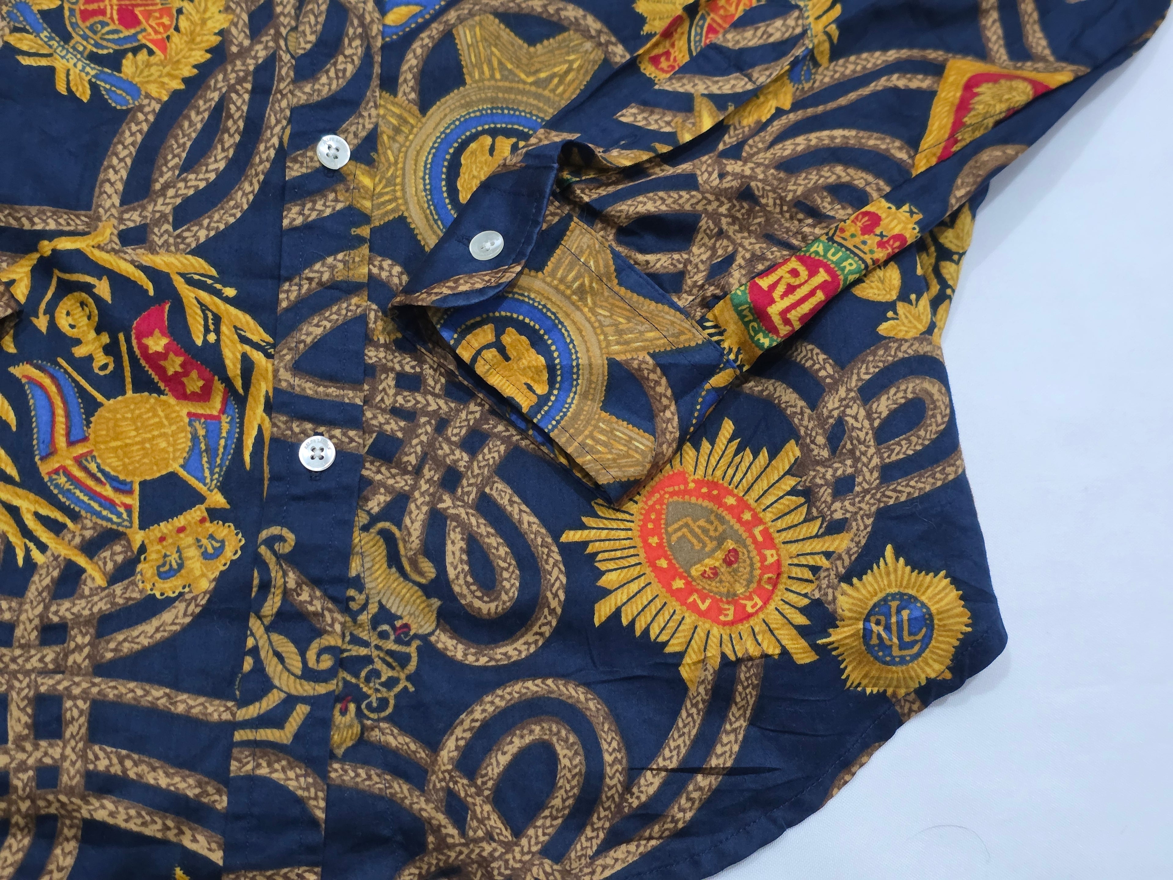 Camisa Ralph Lauren Mujer Mediana Petite Azul Con Dorado
