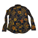 Camisa Ralph Lauren Mujer Mediana Petite Azul Con Dorado