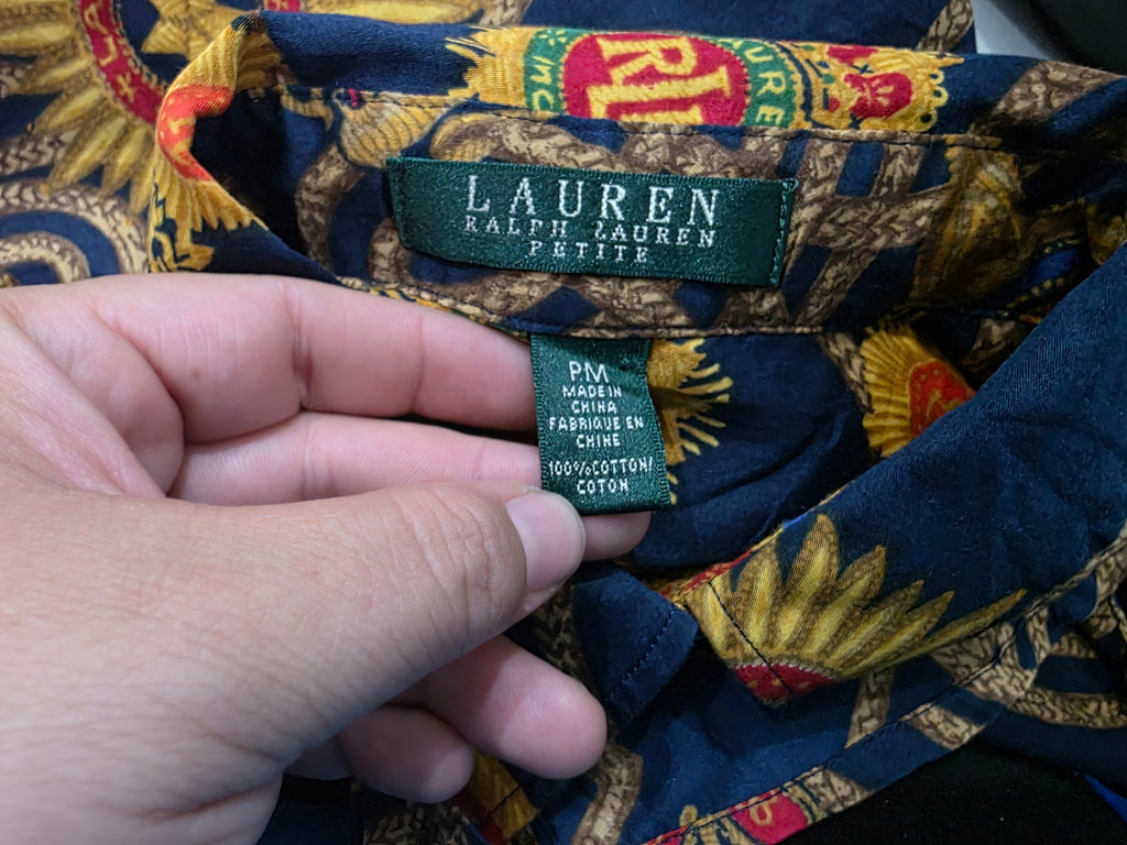 Camisa Ralph Lauren Mujer Mediana Petite Azul Con Dorado