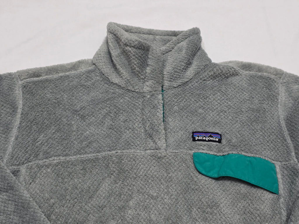 Chamarra Ligera Patagonia Gris Con Verde De Mujer Grande