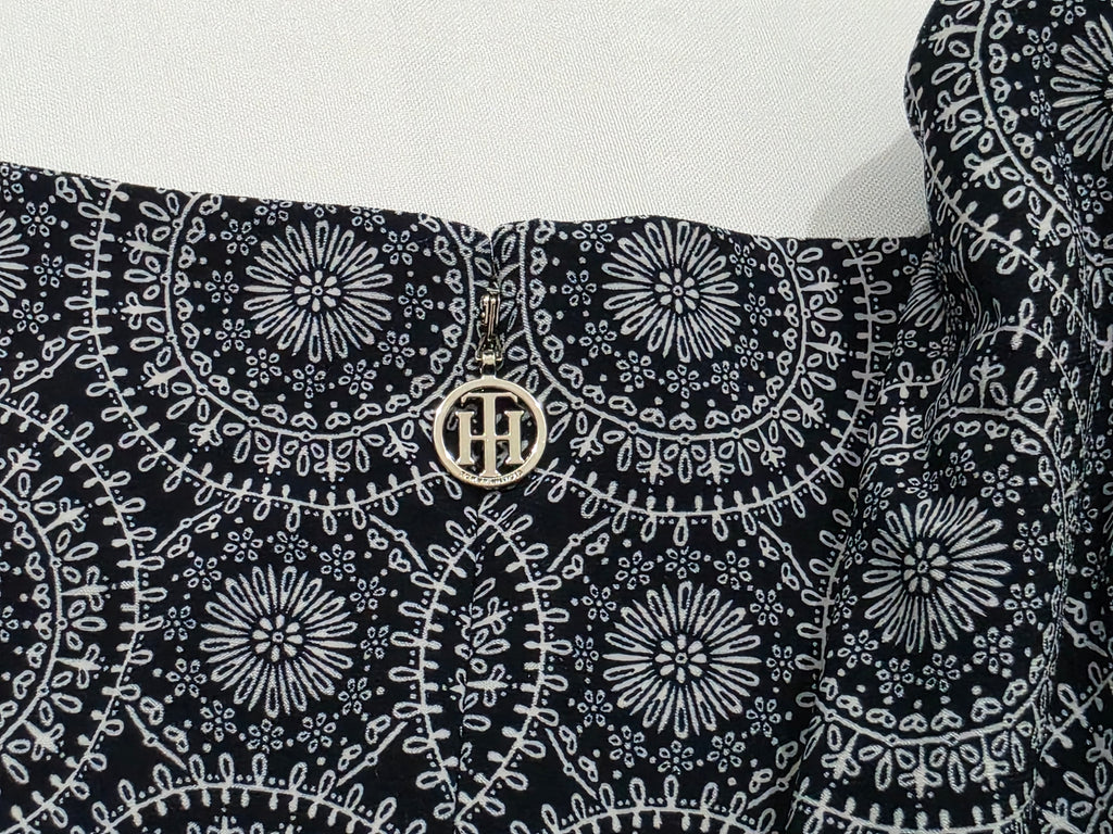Vestido Tommy Hilfiger Talla 16 Azul Con Figuras Manga Larga