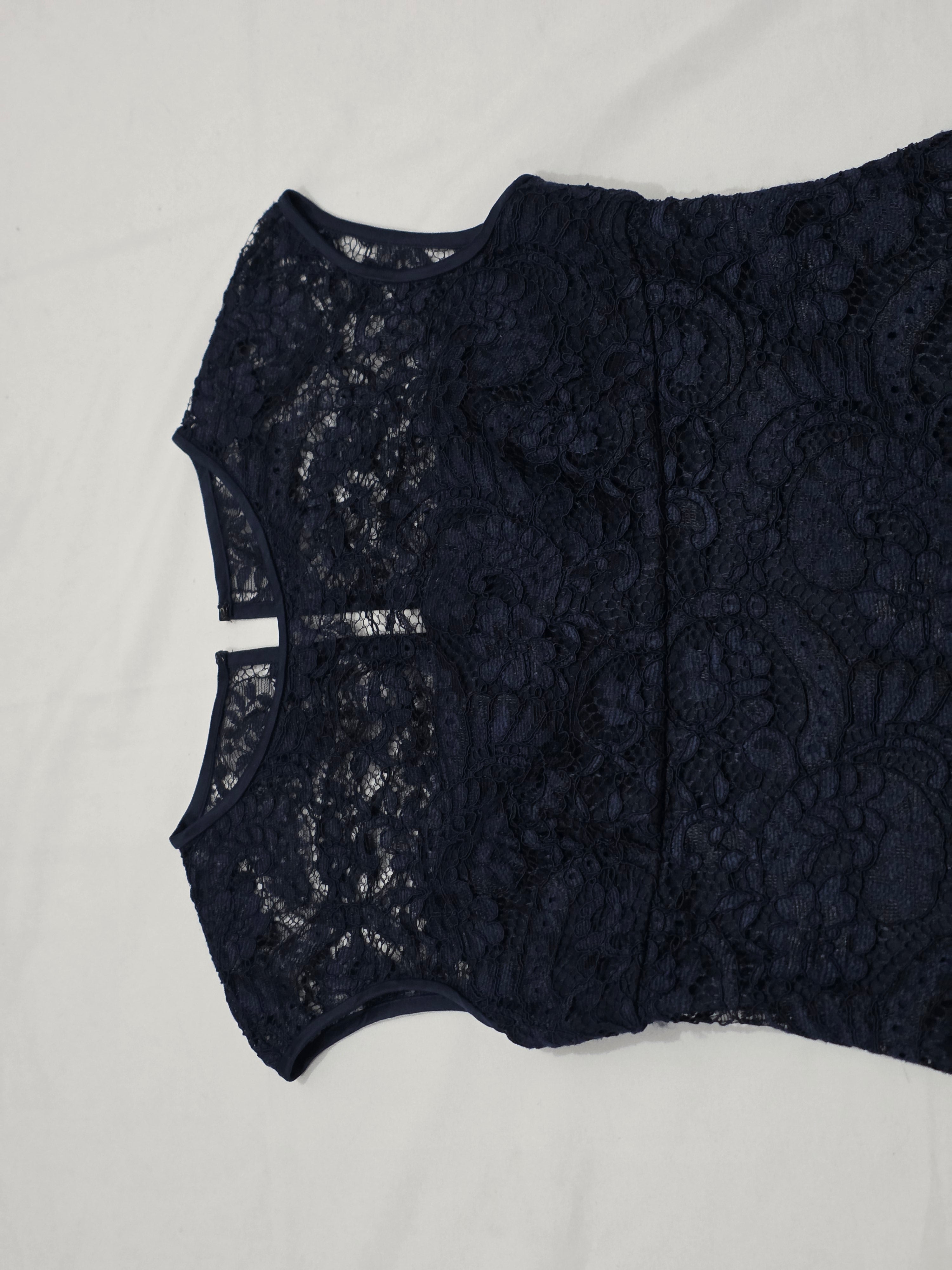Vestido De Encaje Ralph Lauren De Mujer Talla 2 Azul Marino