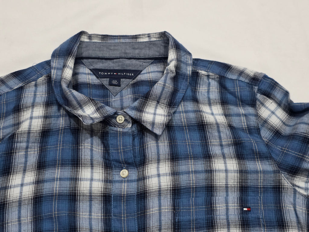 Camisa Tommy Hilfiger De Mujer Talla Grande Azul A Cuadros
