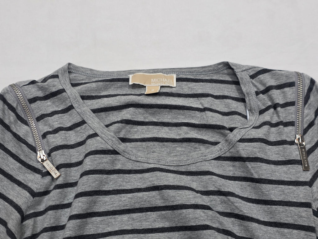 Playera Michael Kors Mediana Gris Rayada Con Cierres