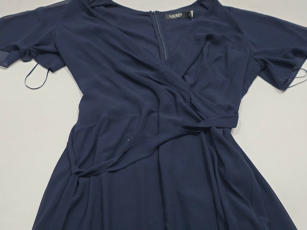 Vestido Lauren Ralph Lauren Azul Wrap Manga Cort Cinturó 14