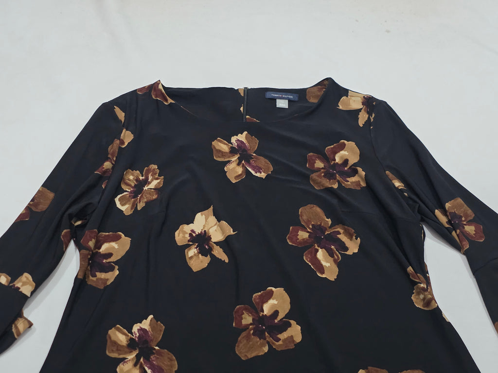 Vestido Tommy Hilfiger Mujer Talla 14 Negro Con Flores Cafe