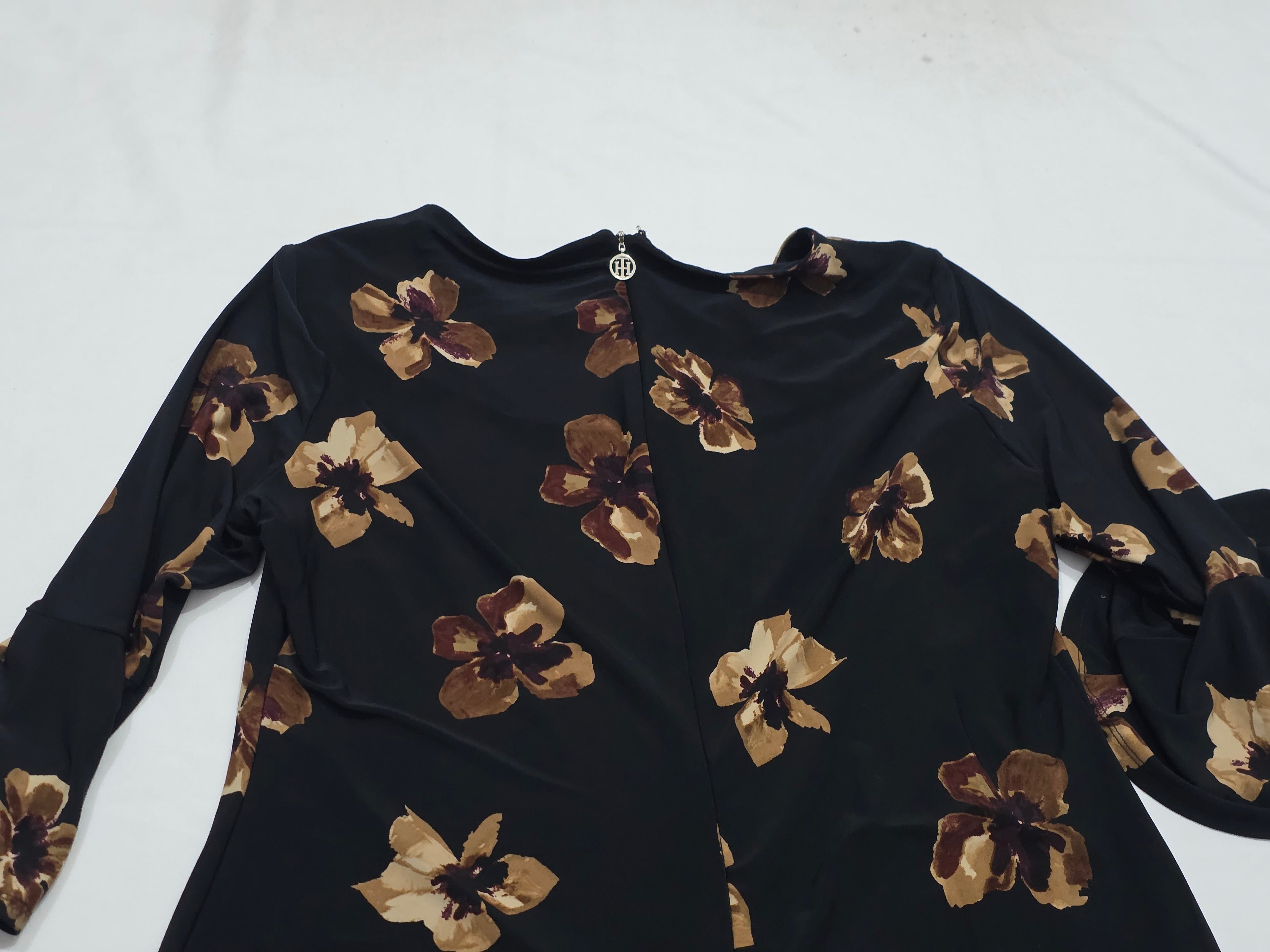 Vestido Tommy Hilfiger Mujer Talla 14 Negro Con Flores Cafe