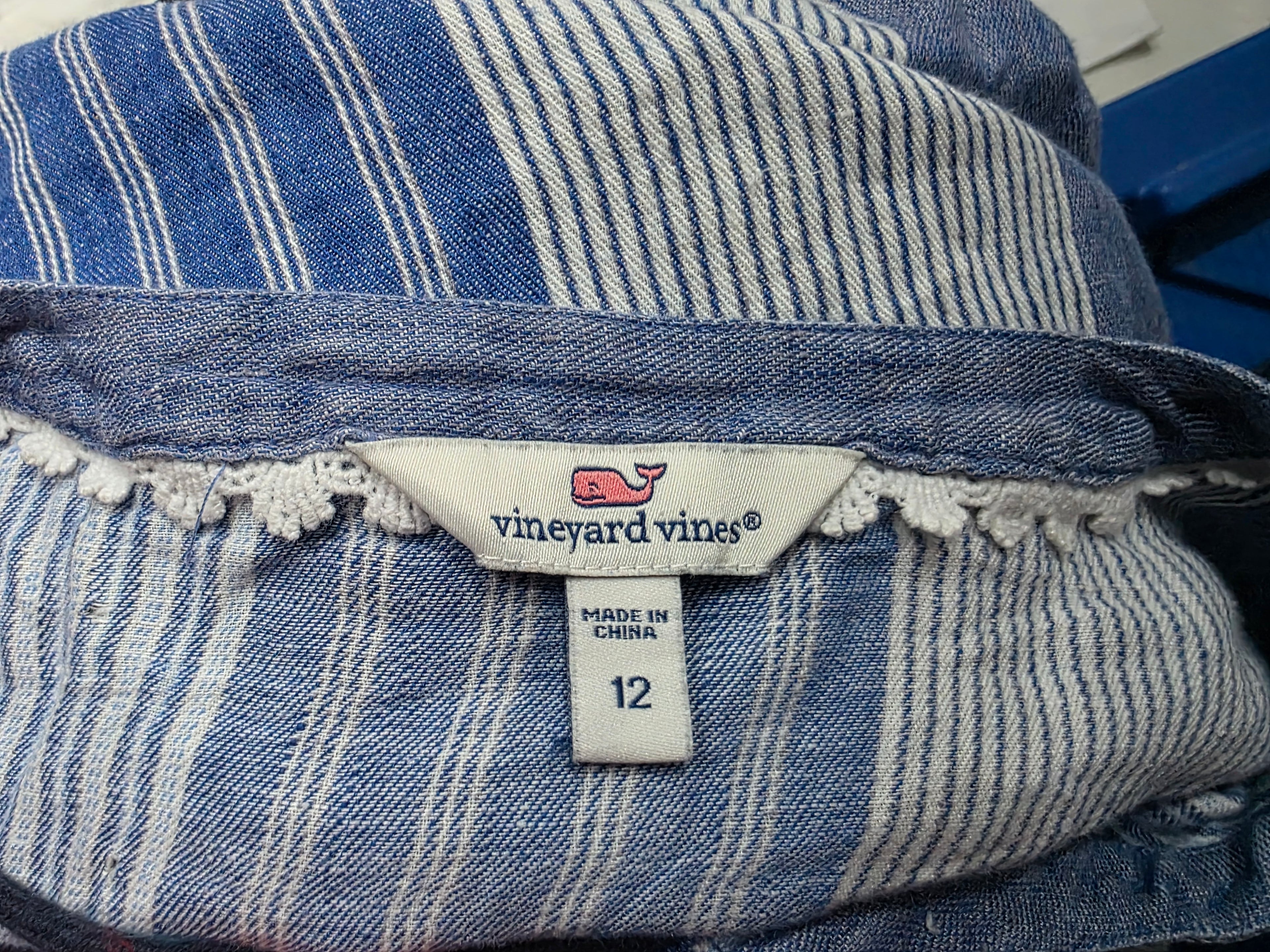 Vestido Corto Vineyard Vines Mujer Grande Azul Con Lineas