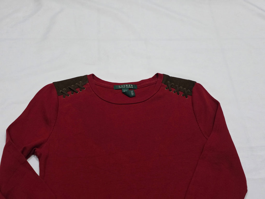 Playera Ralph Lauren Roja Con Cafe manga Larga Mediana